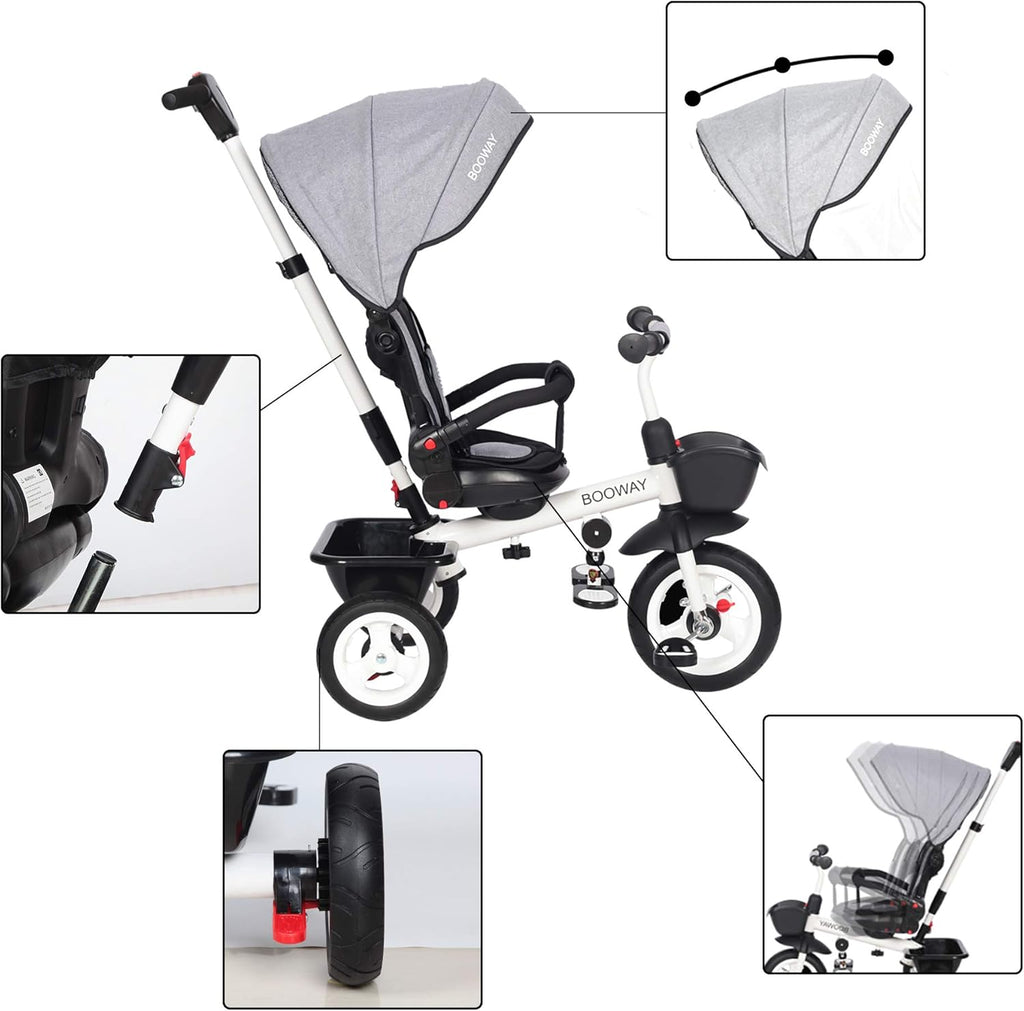 6-in-1 Kids Stroller Tricycle with Adjustable Push Handle, Removable Canopy, Safety Harness H289875