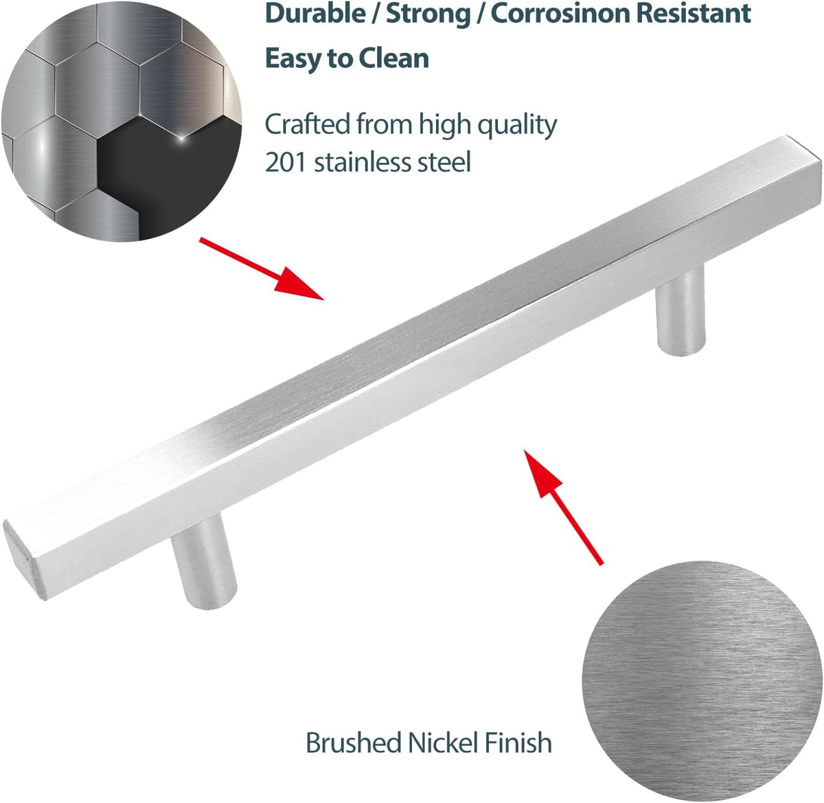 5 Pack Stainless Steel Square Cabinet Handles 5 Inch N44625