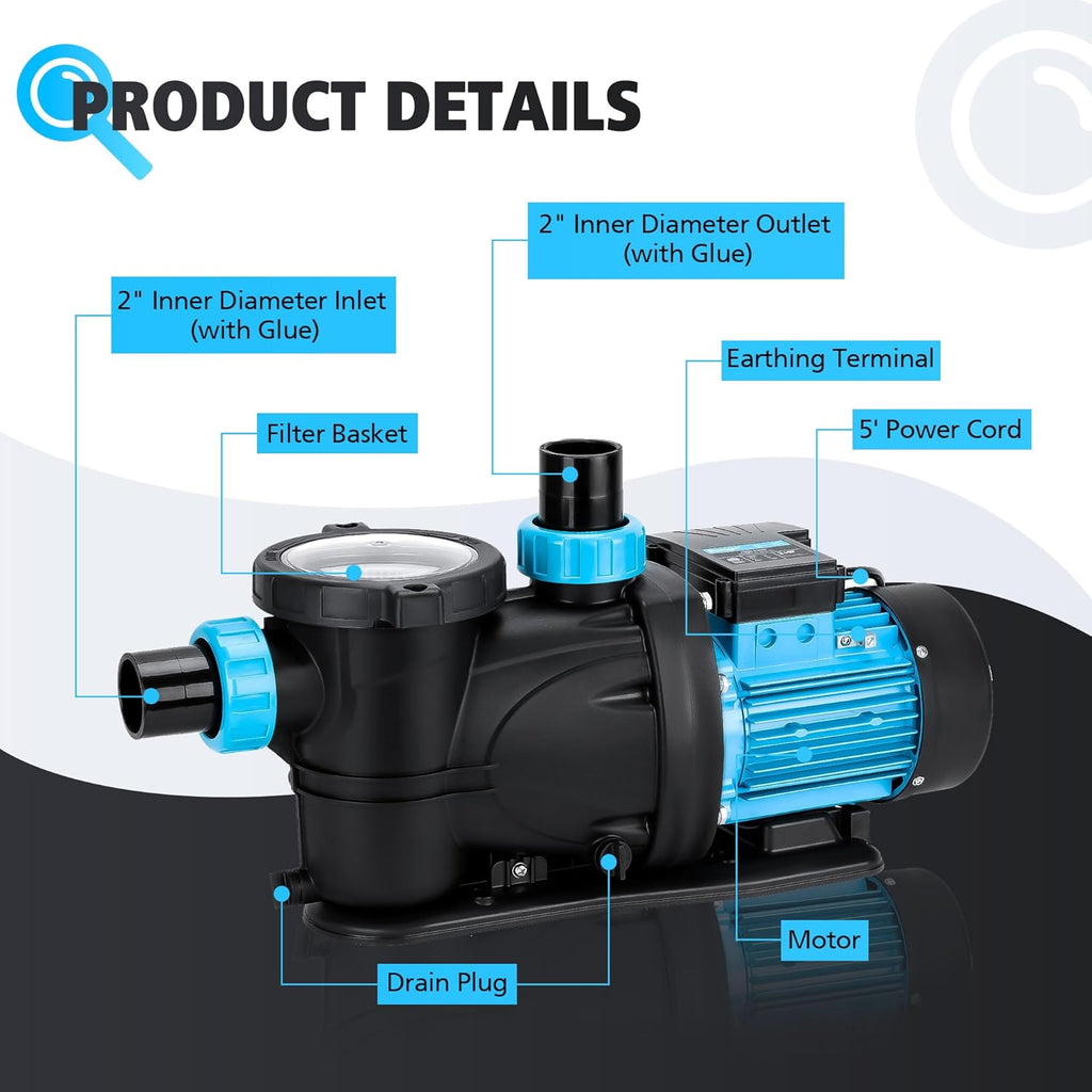 2HP 6950 GPH 115V Single Speed Self Priming Pool Pump with Strainer Basket B840117