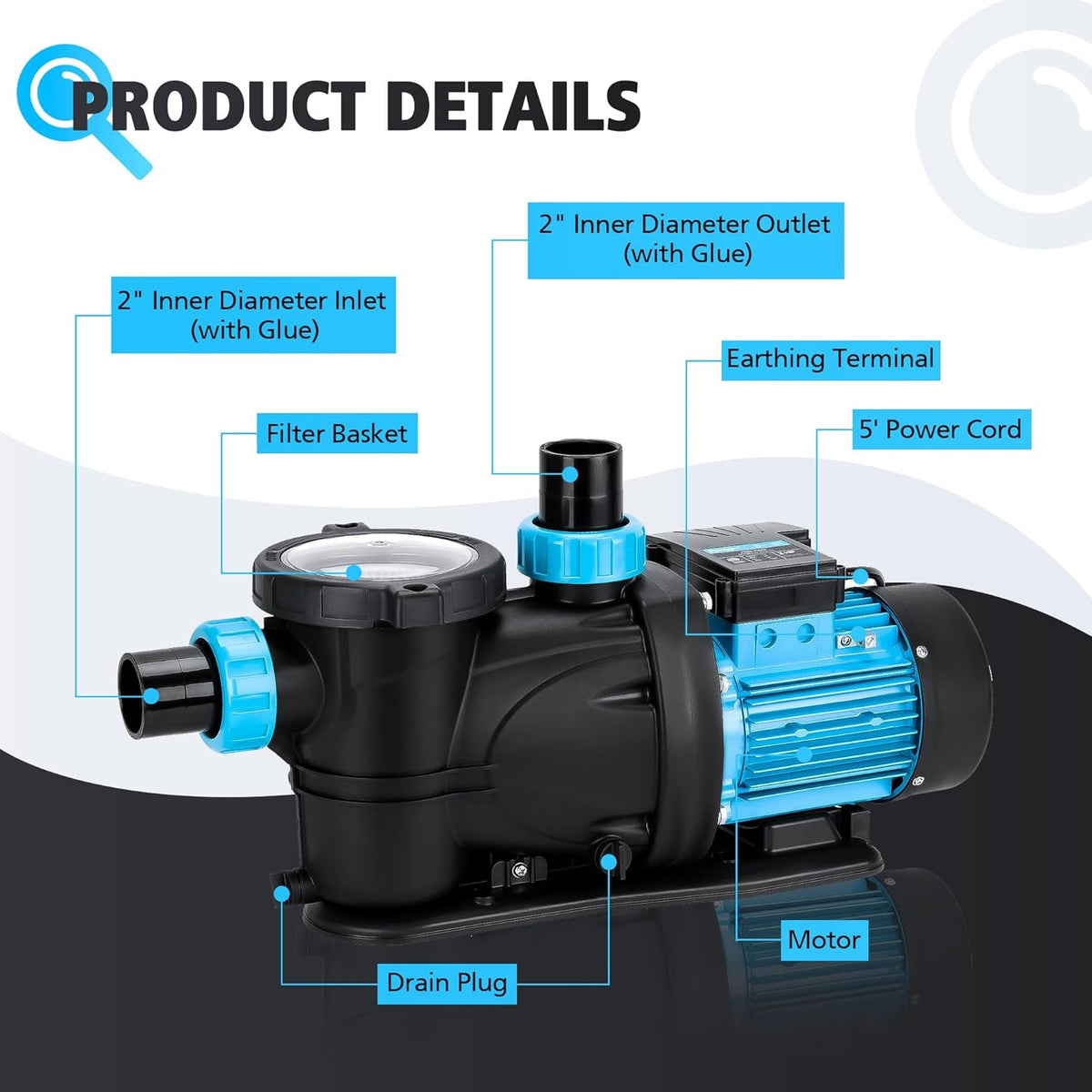 2HP 6950 GPH 115V Single Speed Self Priming Pool Pump with Strainer Basket B840117