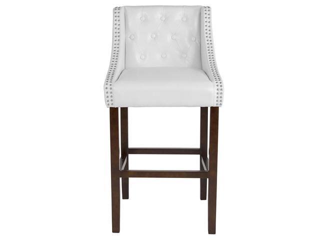 Tufted Walnut Barstool with Nail Trim D502