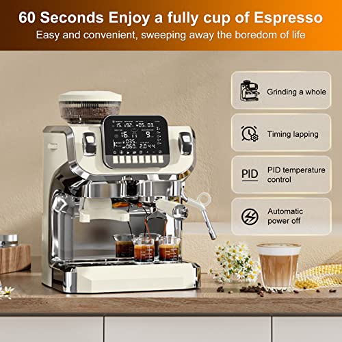 Espresso Machine with Milk Frother, Semi Automatic Coffee Machine with Grinder, 15 Bar Pressure Pump S3463