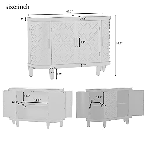 Grey Wooden Buffet Cabinet with Antique Pattern Doors Z4488