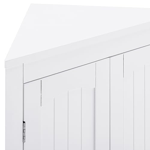 White 1 Corner Bathroom Cabinet with Doors Shelves J99360