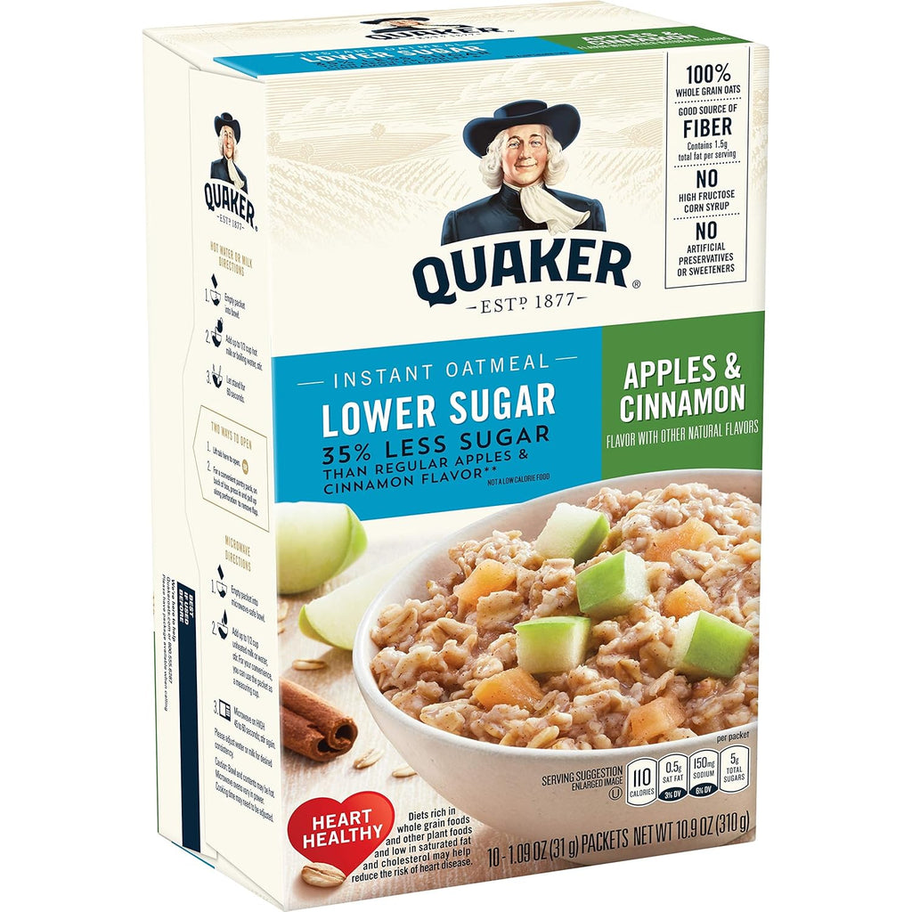 Lower Sugar Apples & Cinnamon Instant Oatmeal, 1.09 Ounce (Pack of 4) B81955