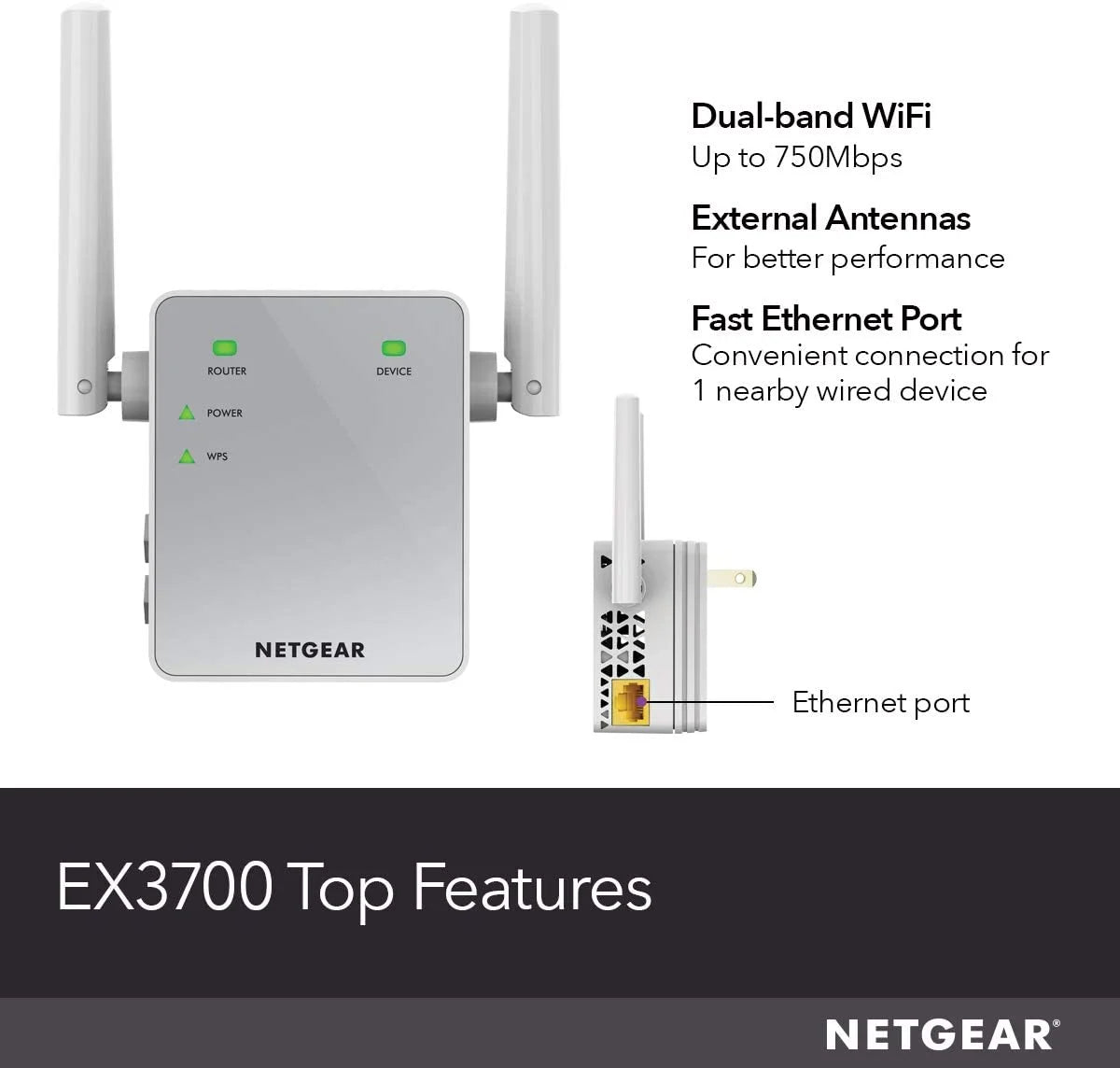 AC750 Dual Band Wi-Fi Range Extender, Up to 1000 Sq Ft I657