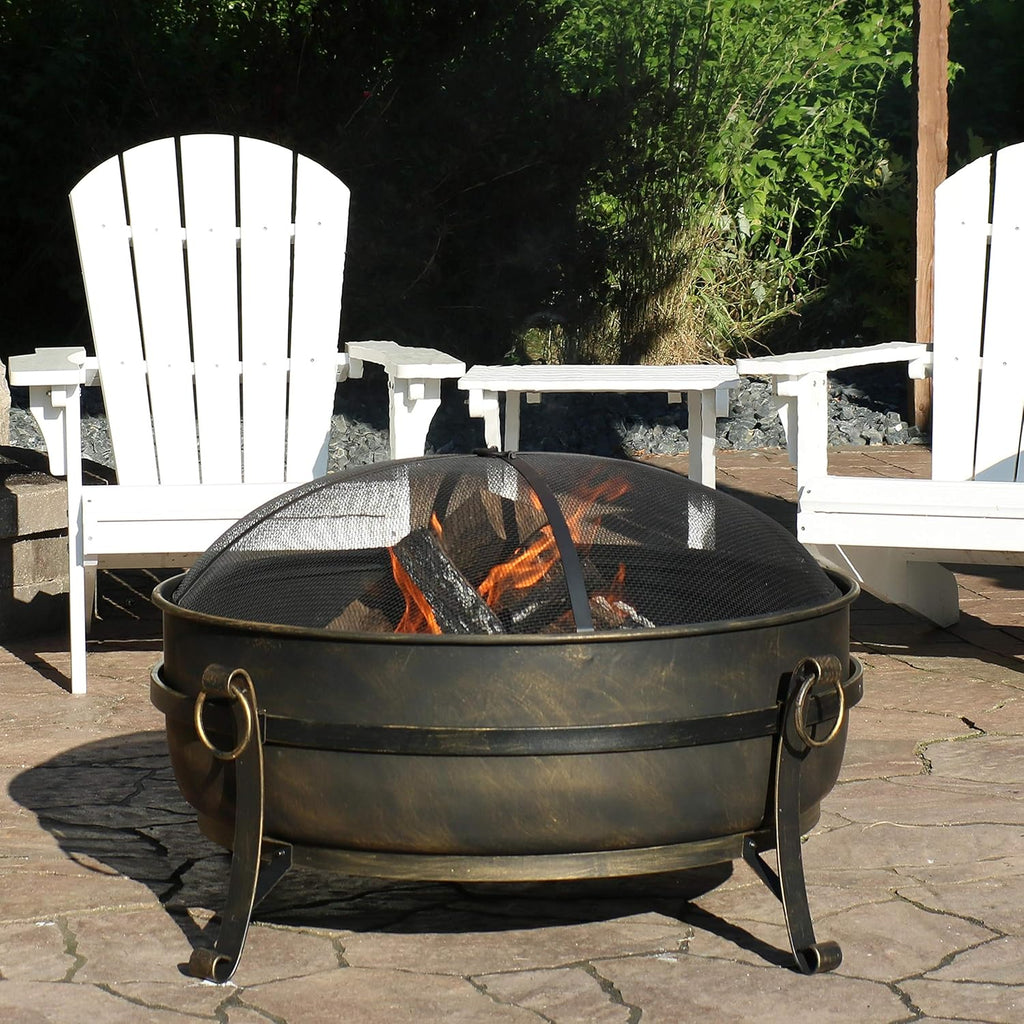 34 Inch Wood Burning Outdoor Fire Pit with Spark Screen and Poker W107494
