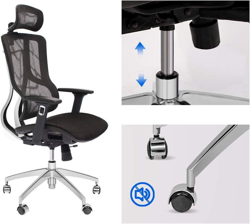 Black Ergonomic Mesh Office Chair with Headrest and 3D Armrest A55885