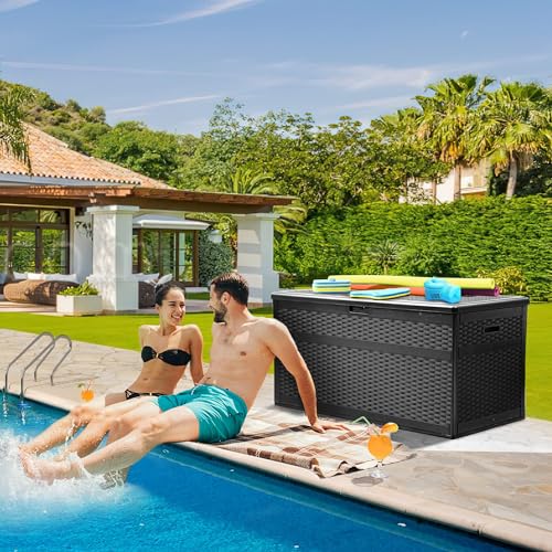 XXL 230 Gallon Double-Wall Resin Rattan Outdoor Storage Box (Gray) V247245