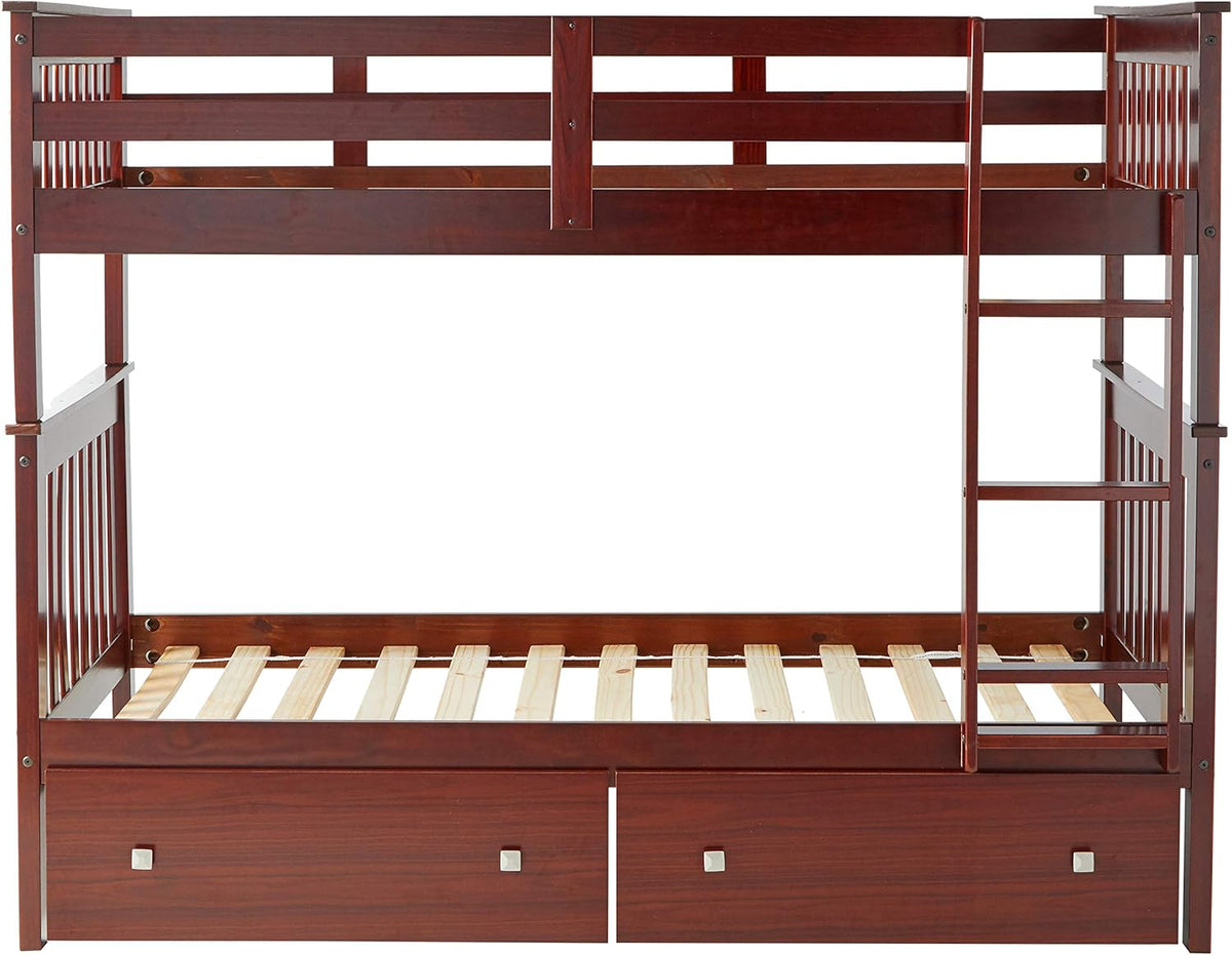 Twin Dark Cappuccino Bunk Bed with Under Bed Drawers J57192