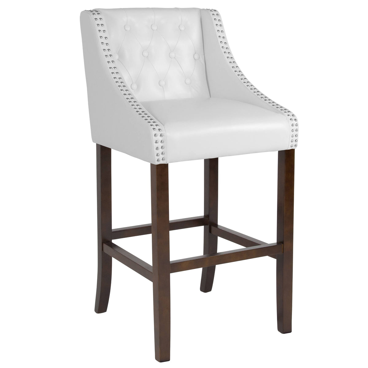 Tufted Walnut Barstool with Nail Trim D502