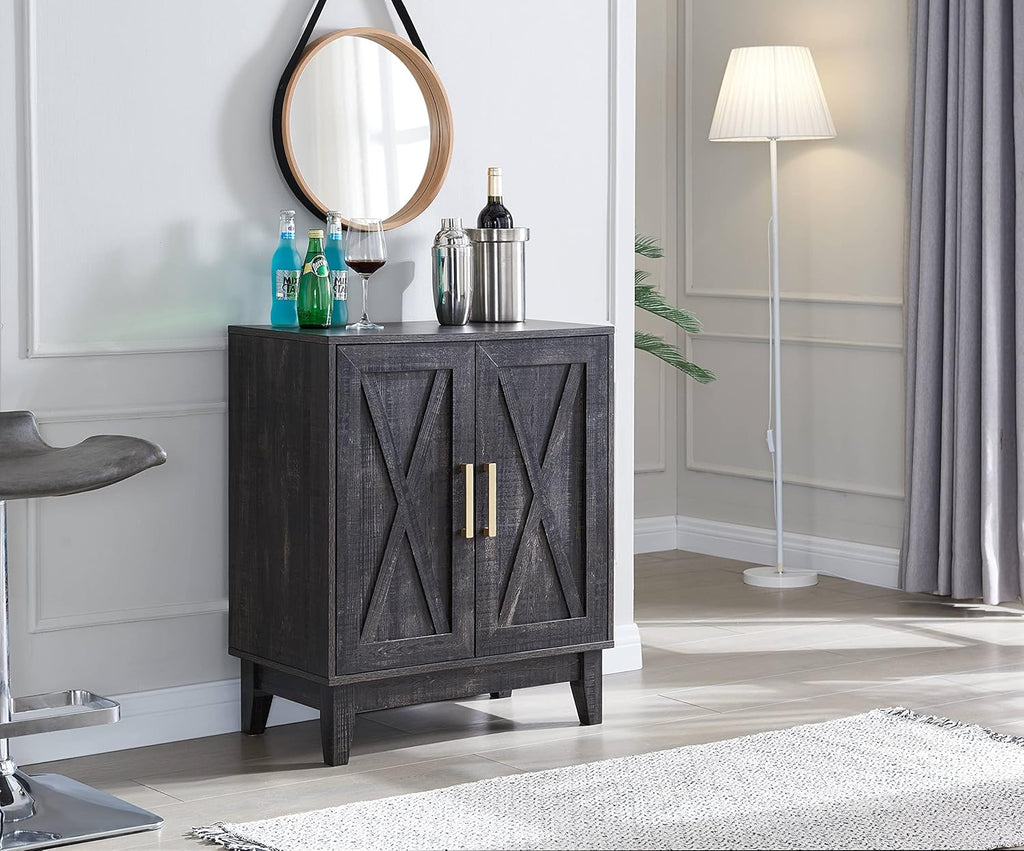 White Small Cabinet Sideboard with Wood Doors B470