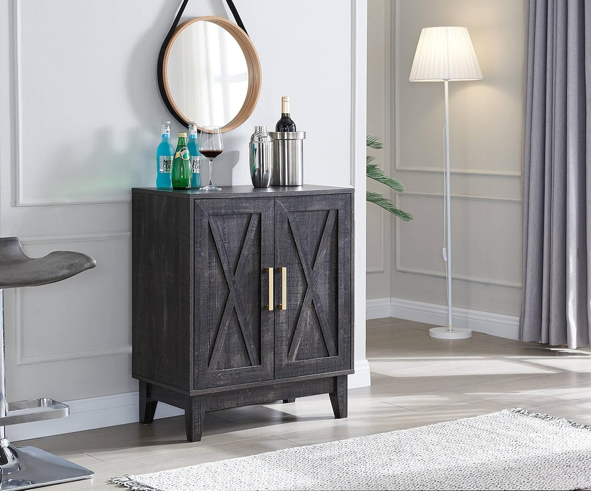 White Small Cabinet Sideboard with Wood Doors B470