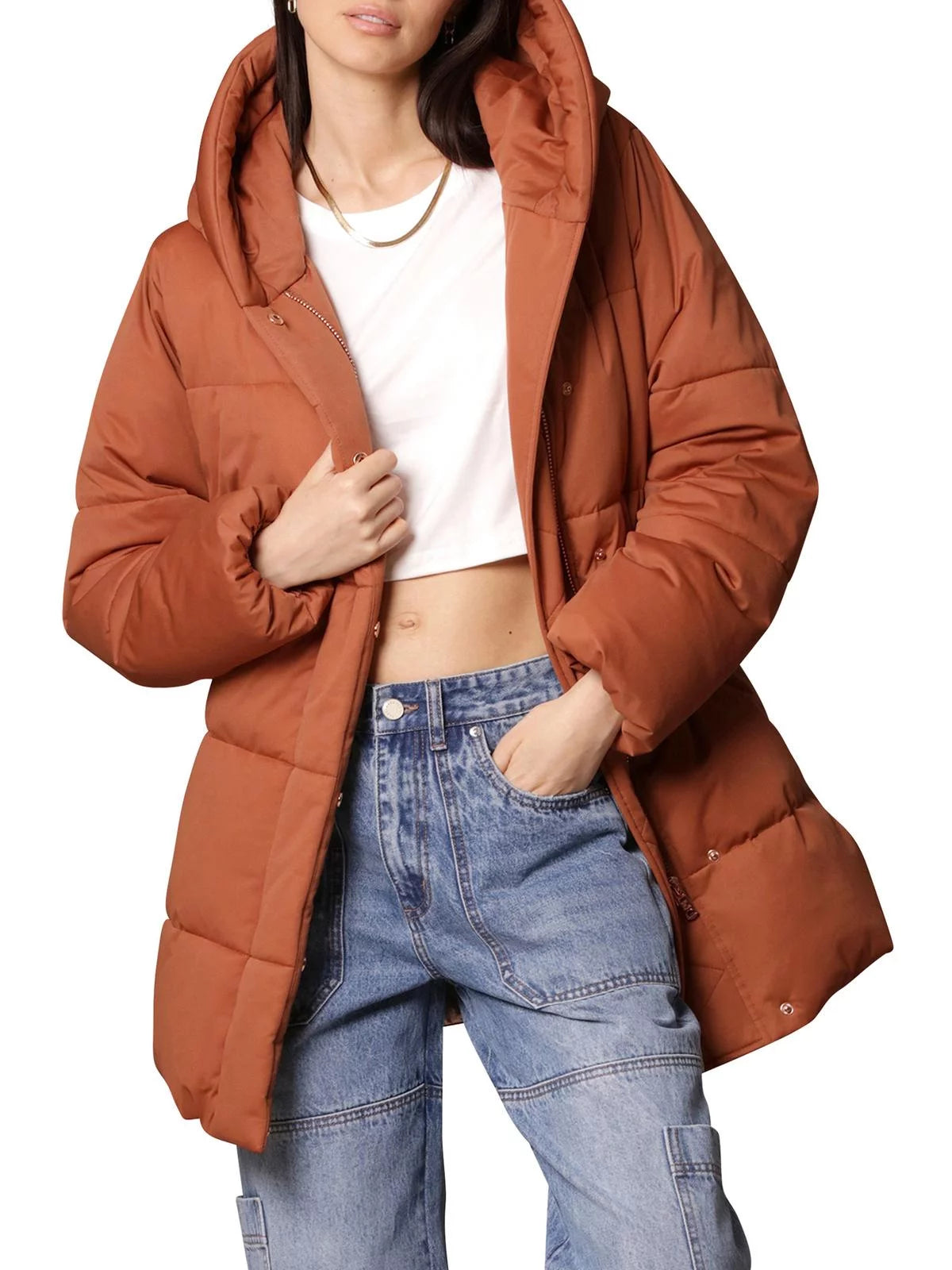 Women's Hooded Wrap Puffer Coat with Belt F860