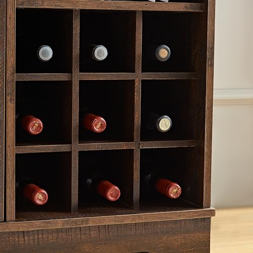 Gray Wash Farmhouse Coffee Bar Cabinet with Wine Rack and Drawer S357