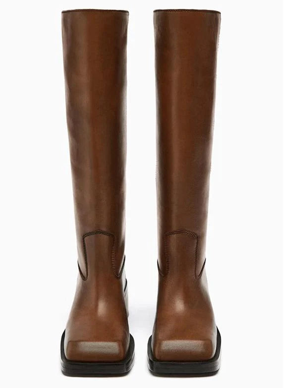 Square Toe Flat Knee Boots N570