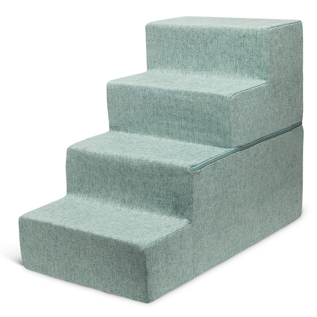 4-Step Pale Teal Linen Dog Cat Stairs K88840