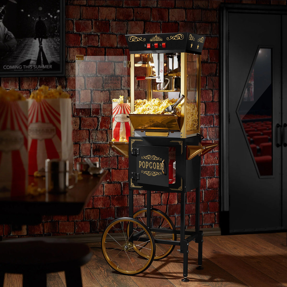 Black 8 oz Popcorn Machine with Cart B84995