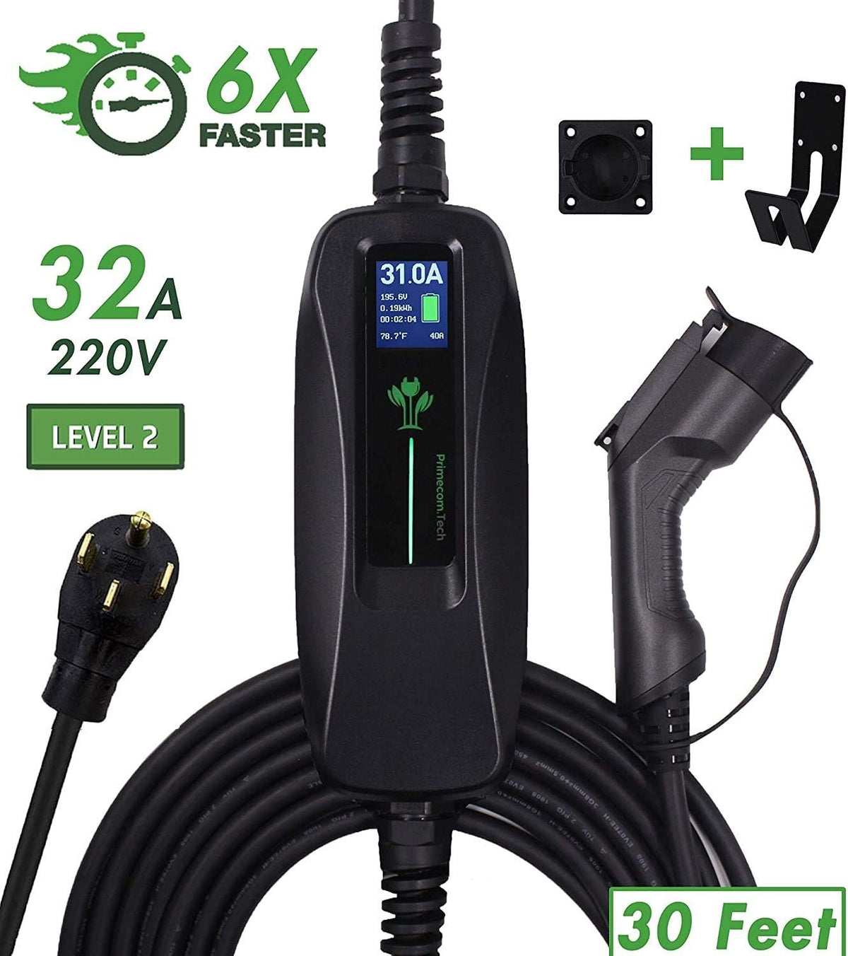 Level 2 Portable Electric Vehicle Charger 220V 240Volt 16Amp 30 Feet I811046