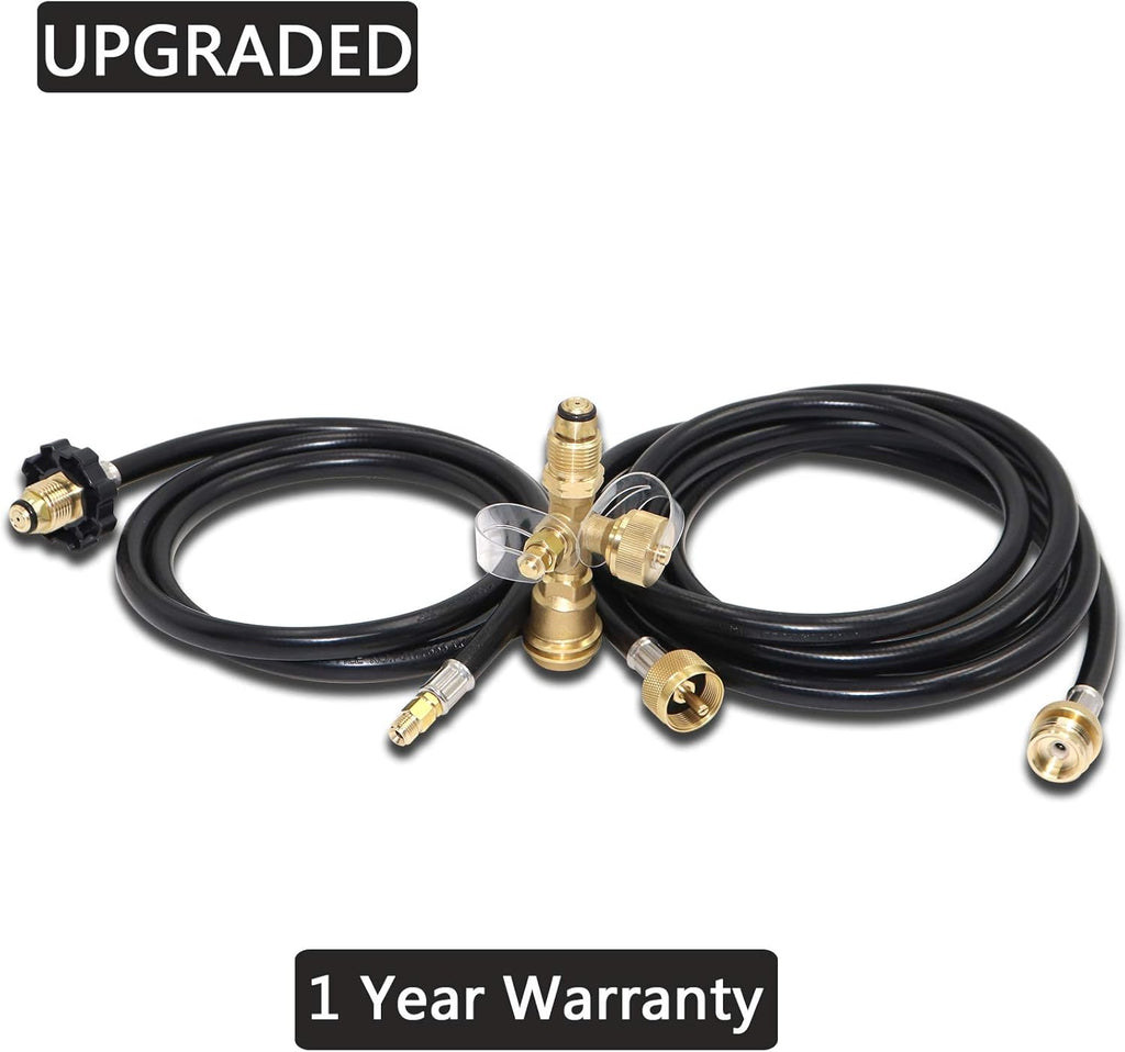 Propane Brass Tee Adapter Kit 4-Port with 5ft and 12ft Hoses U653