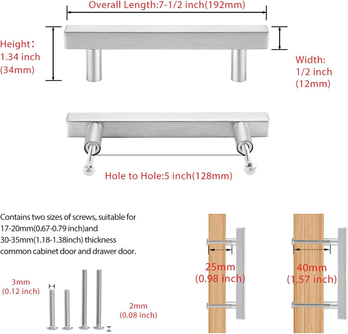 5 Pack Stainless Steel Square Cabinet Handles 5 Inch N44625