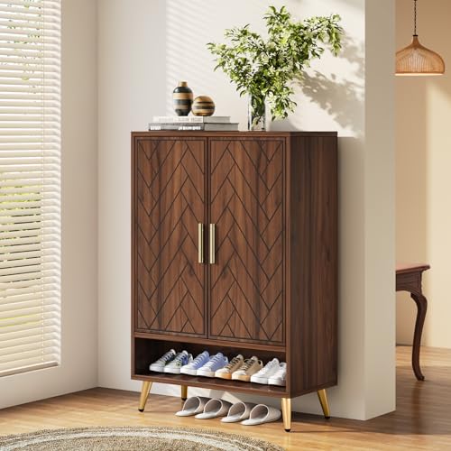 Walnut 6-Tier Shoe Cabinet with Doors N845