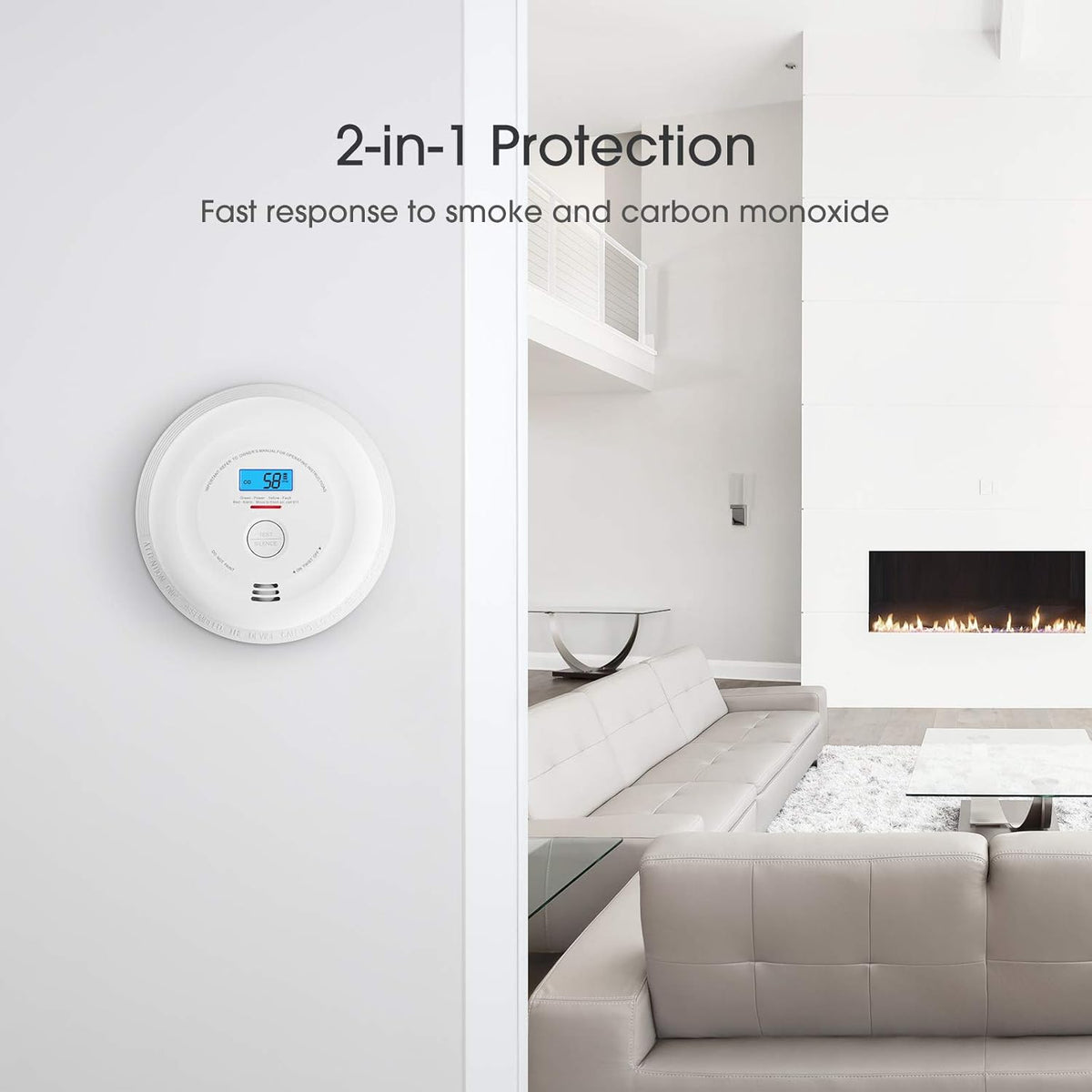 10-Year Battery Smoke and Carbon Monoxide Detector with LCD Display, Pack of 5 L476