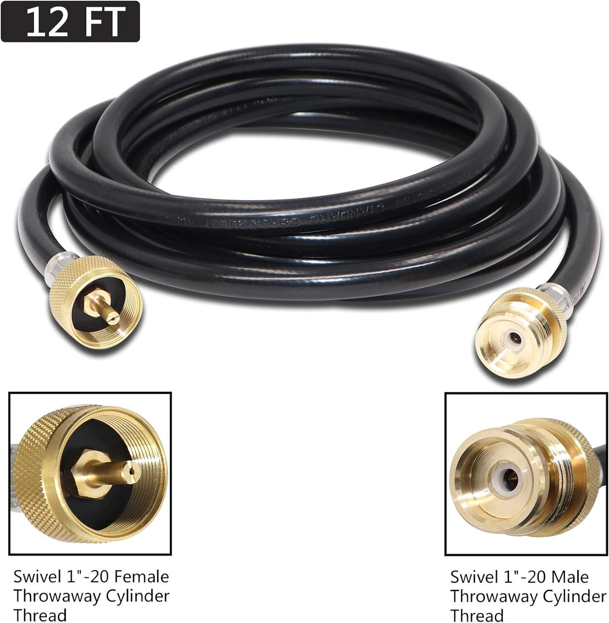 Propane Brass Tee Adapter Kit 4-Port with 5ft and 12ft Hoses U653