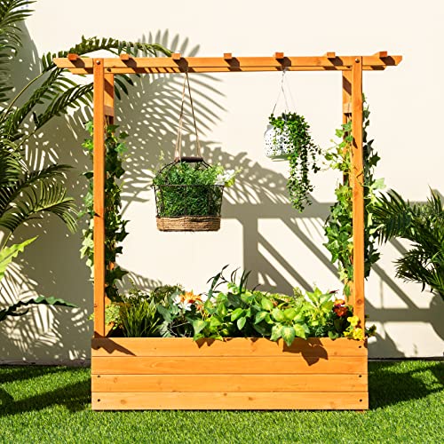 Raised Garden Bed with Arch Trellis Wood Planter Box K50592