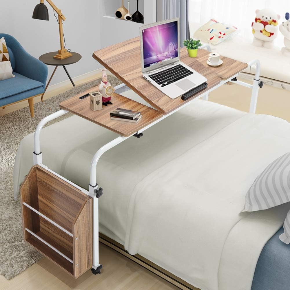 Height Adjustable Overbed Table with Wheels and Magazine Rack C4341