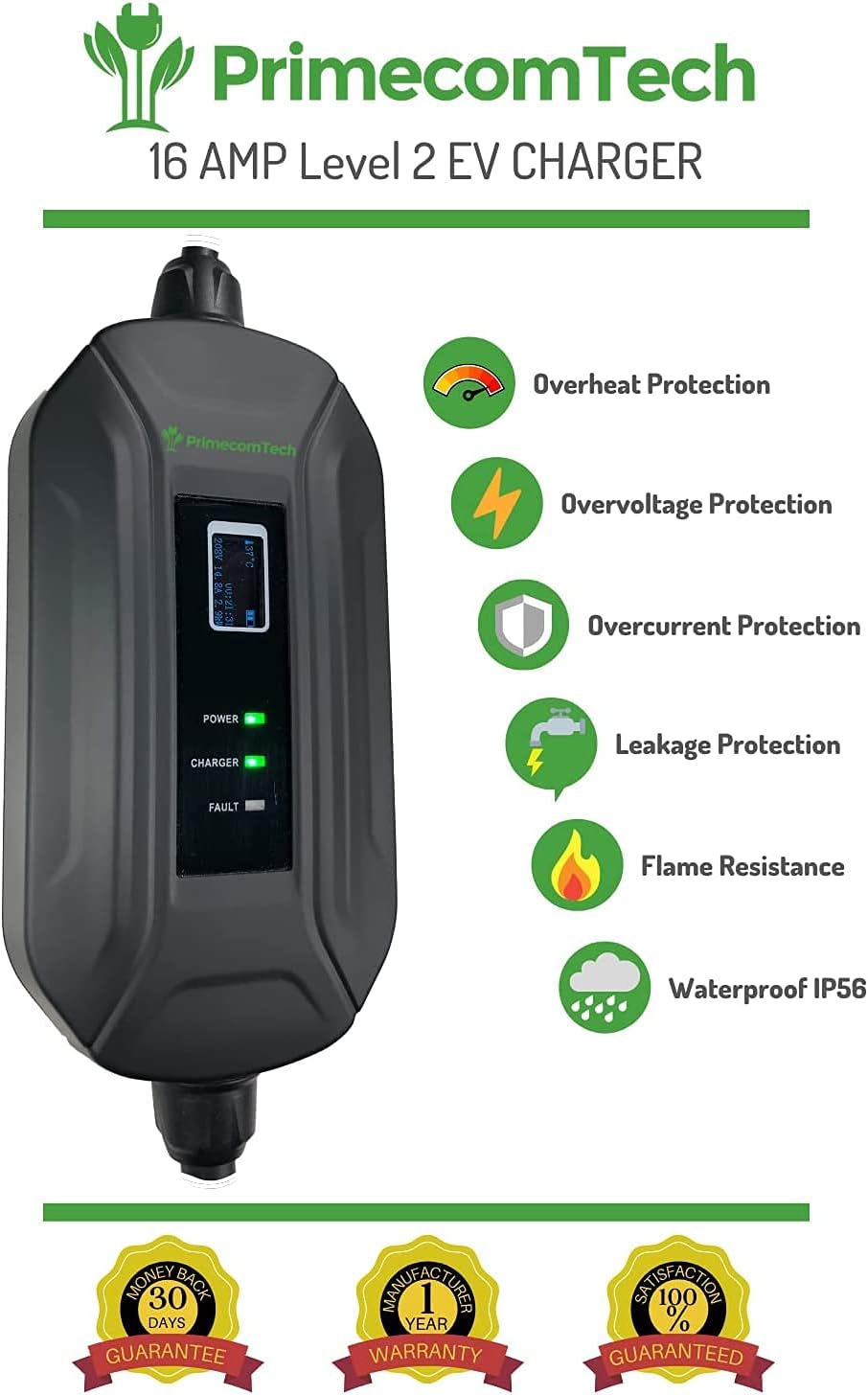 Level 2 Portable Electric Vehicle Charger 220V 240Volt 16Amp 30 Feet I811046