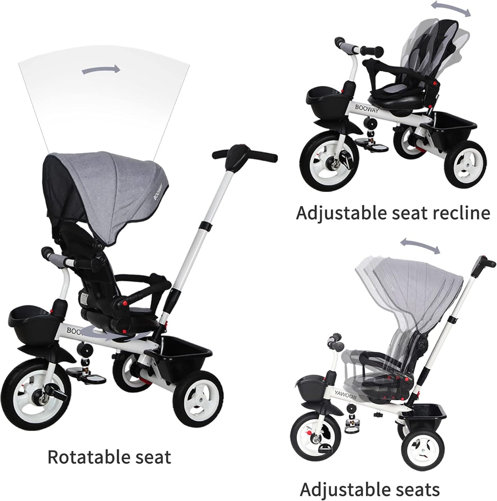 6-in-1 Kids Stroller Tricycle with Adjustable Push Handle, Removable Canopy, Safety Harness H289875