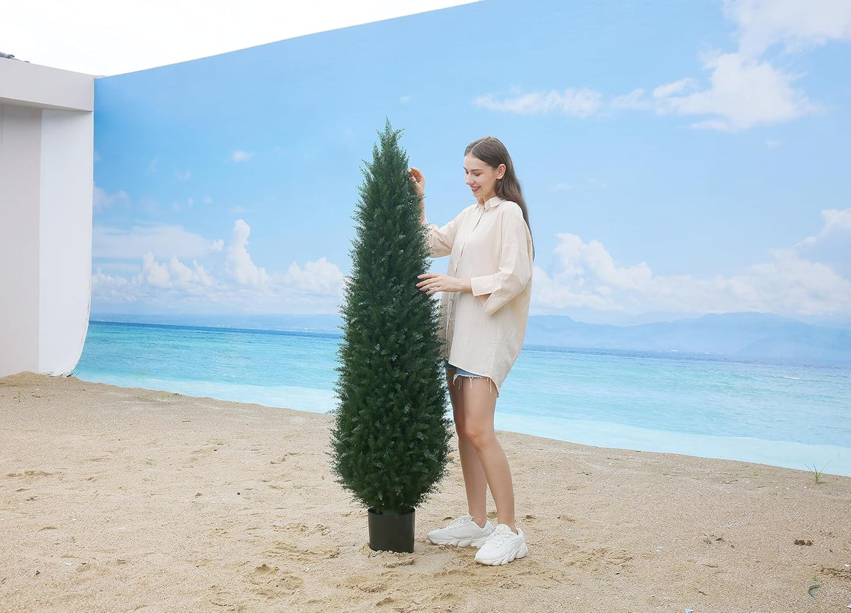 Artificial Cedar Topiary Tree Potted Plants UV Resistant Leaves Outdoor Artificial Shrub A249