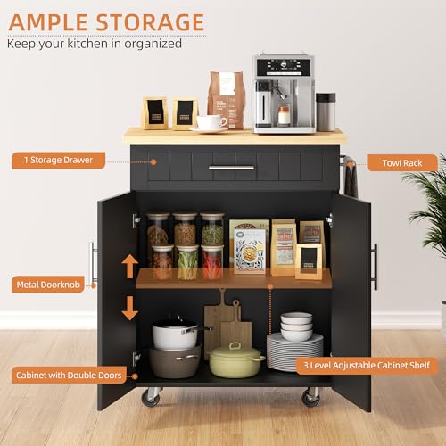 White Kitchen Island Cart with Storage and Drawers J7248