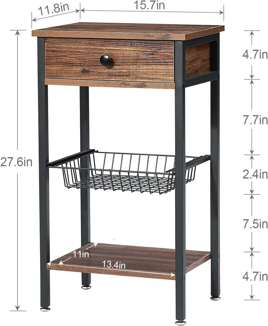 Brown Tall Side Table with Basket O590728
