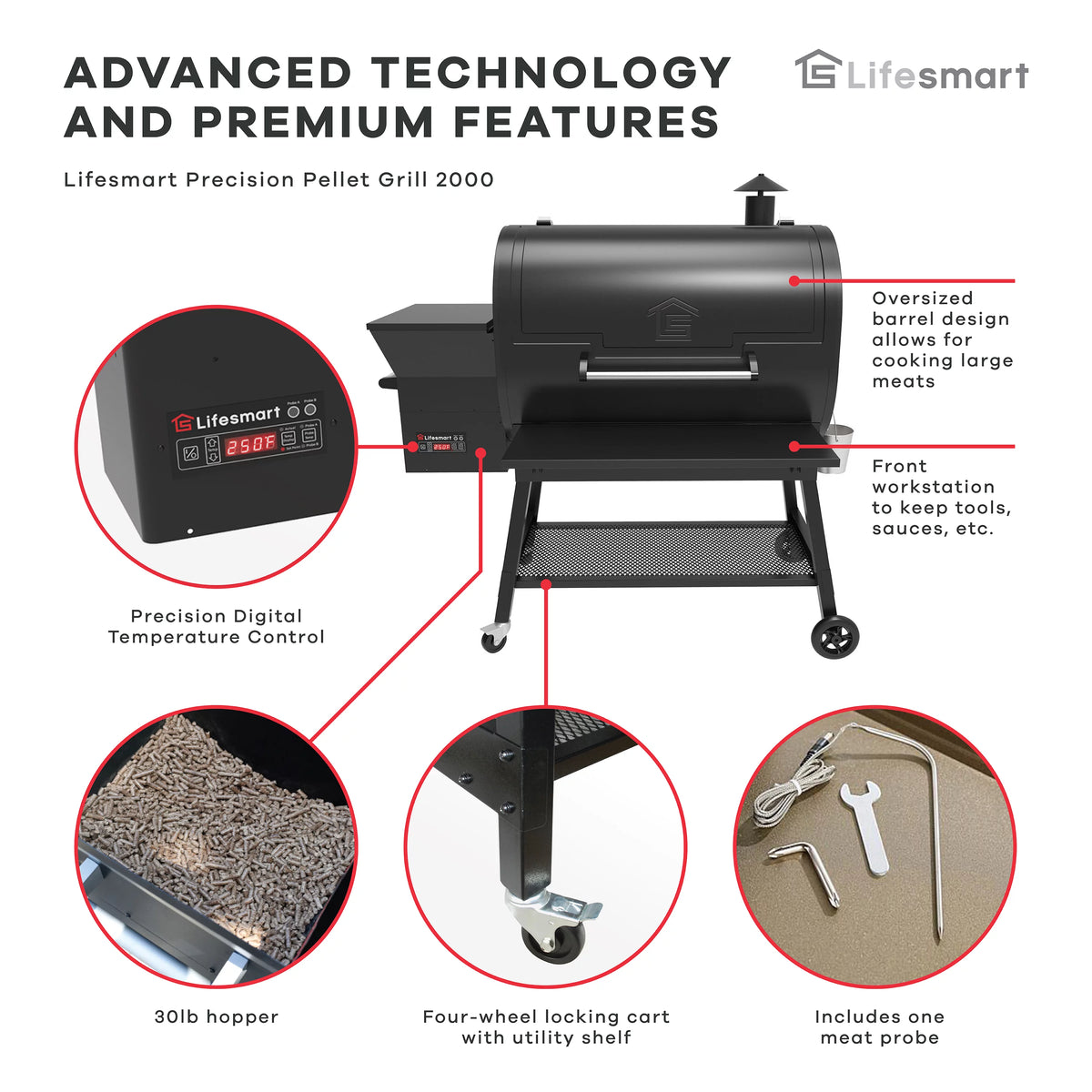 2000 Square Inch Pellet Grill and Smoker with 3 Cooking Racks L231