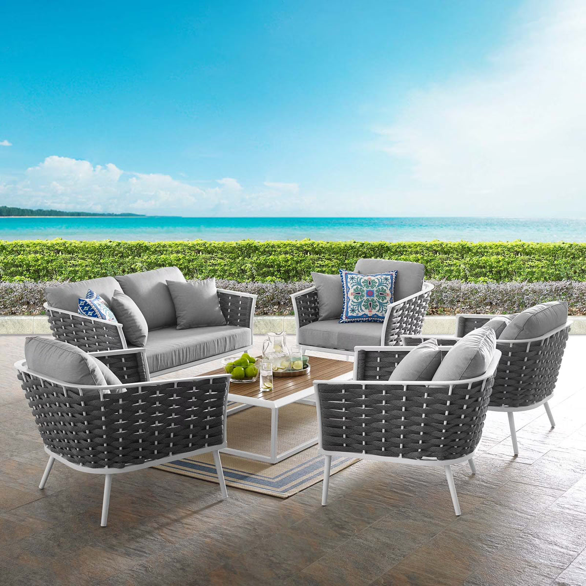 White Gray 6 Piece Outdoor Aluminum Sectional Sofa Set X962193
