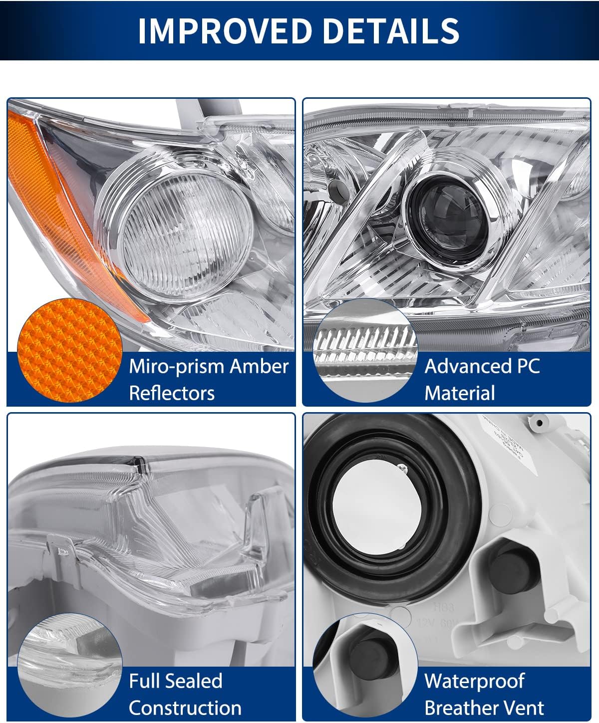Chrome Housing Clear Lens Headlights Assembly W691449