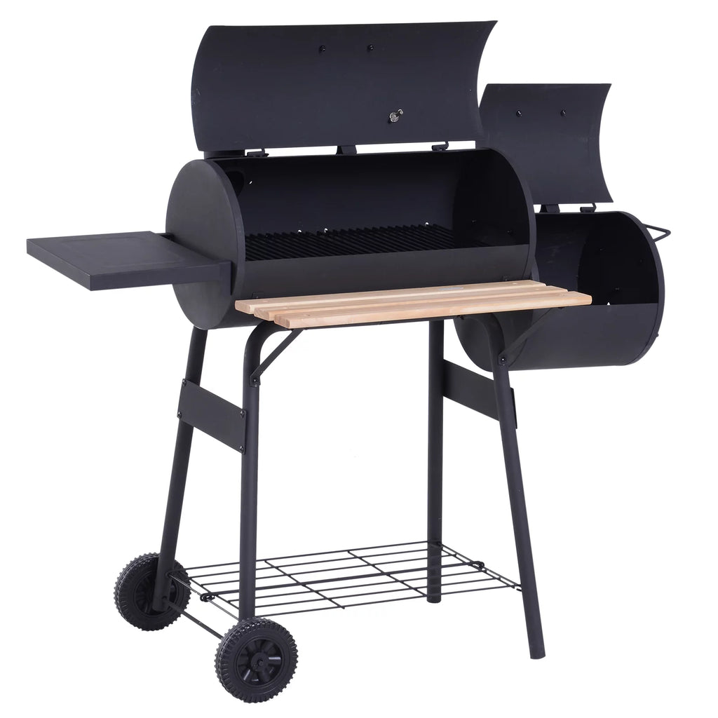 Portable Charcoal BBQ Grill and Offset Smoker Combo with Wheels C33057