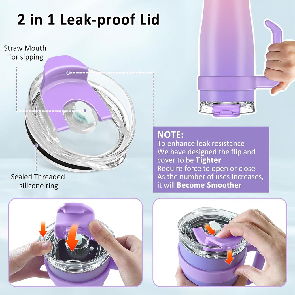 40 oz Stainless Steel Double Wall Vacuum Insulated Tumbler with Handle and Flip Straw Lid X562