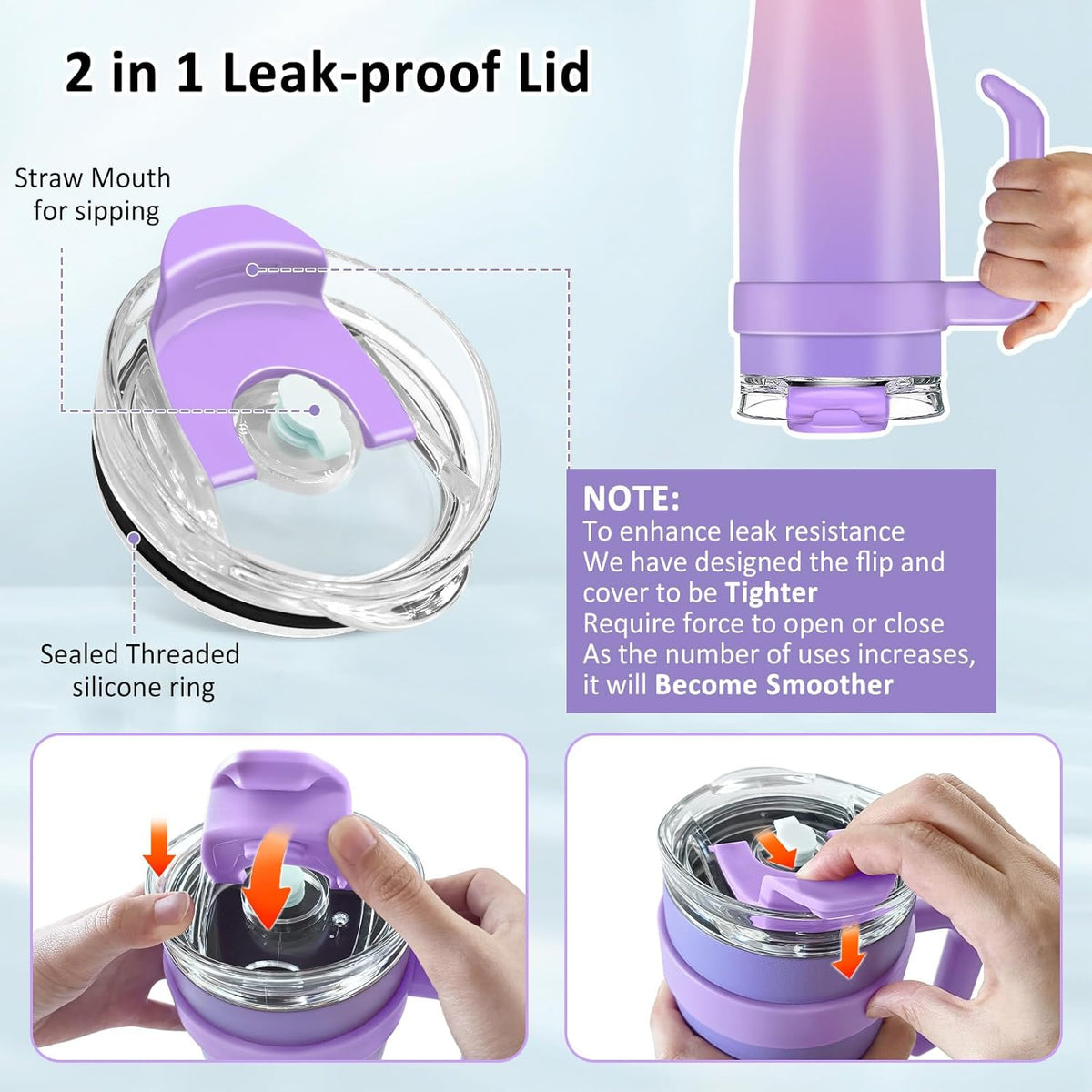 40 oz Stainless Steel Double Wall Vacuum Insulated Tumbler with Handle and Flip Straw Lid X562