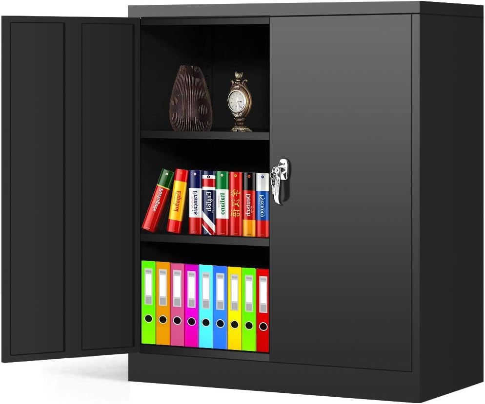 White Metal Steel Locking Storage Cabinet with Doors and Shelves D4979