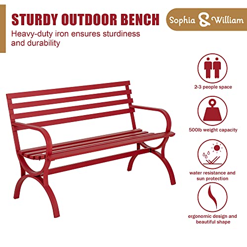 50" Black Cast Iron Outdoor Bench with Floral Backrest R685