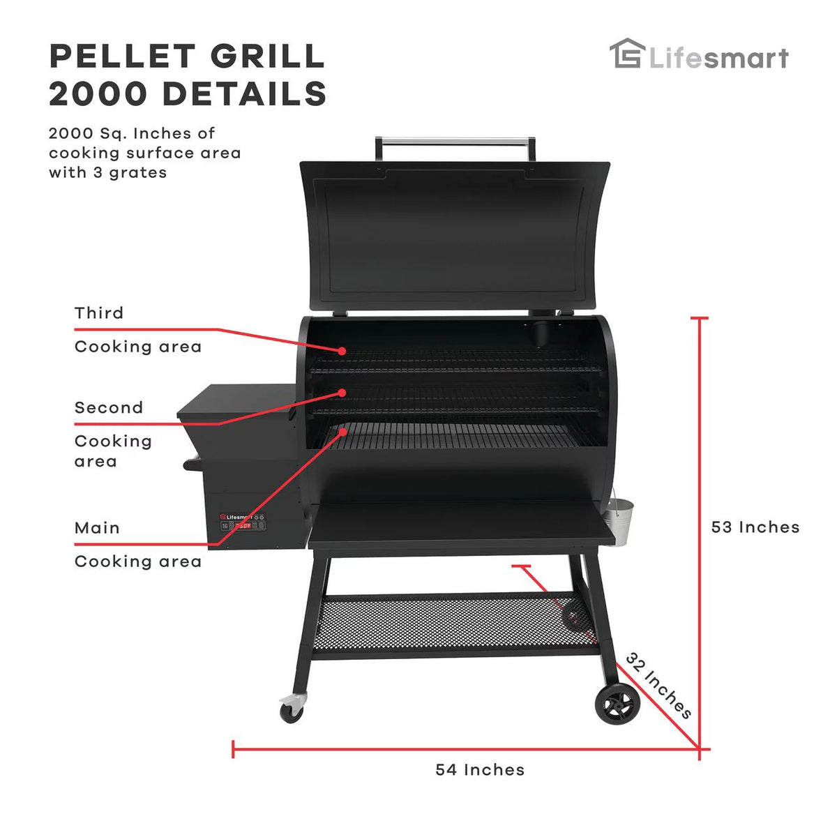 2000 Square Inch Pellet Grill and Smoker with 3 Cooking Racks L231