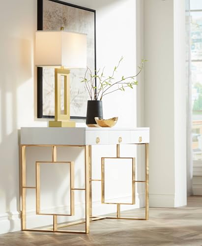 Gold Metal Table Lamp with Oatmeal Rectangular Shade P98534