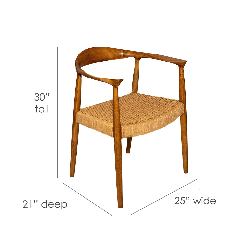 Natural Teak Wood Arm Chair with Rattan Seat J7546