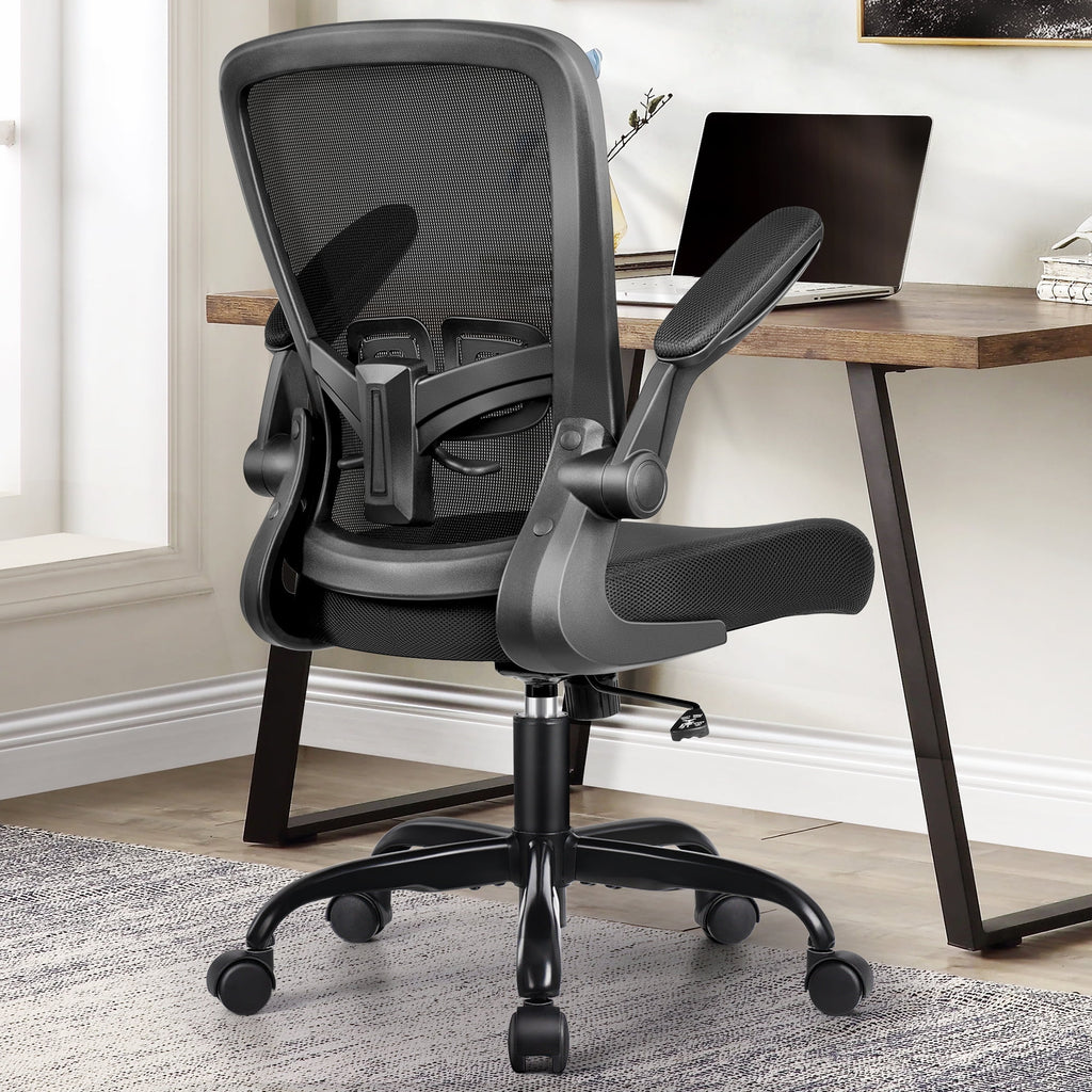 Black Ergonomic Office Chair with Lumbar Support and Flip up Arms F66263