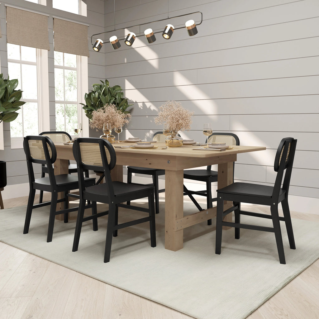 Set of 2 Cane Rattan Dining Chairs with Solid Wood Frames K20007