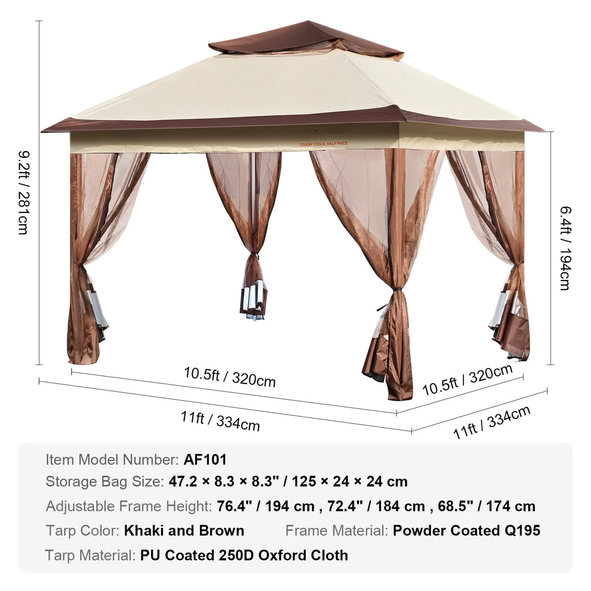 11 x 11 FT Pop up Gazebo with Mosquito Netting E46102