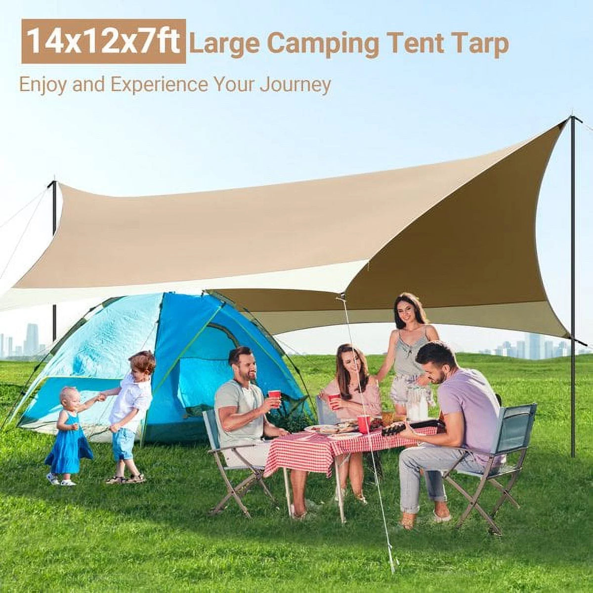 12 x 14ft Waterproof UPF 50+ Camping Tent Tarp with 2 Poles X470580